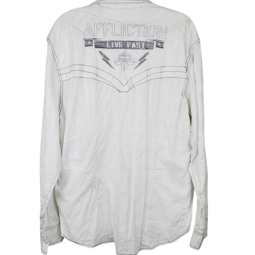 Affliction Black Premium White Live Fast Button Up Dress Shirt Men's Size 2X
